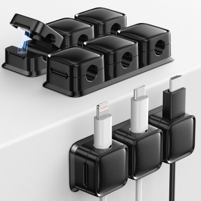 Smofish Magnetic Cable Clips, 3 Pack 3-Slot Cord Organizer Management, Strong Phone Charging Cable Holder, Wire Charger Keeper Gift for Desk, Nightstand, Kitchen Appliances, Office Supplies (Black)