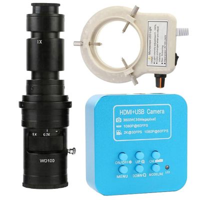 1080P HDMI USB Digital Industrial Microscope & 500X C-Mount Lens Whit 56-LED Adjustable Ring Light