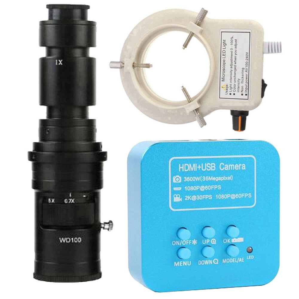 1080P HDMI USB Digital Industrial Microscope & 500X C-Mount Lens Whit 56-LED Adjustable Ring Light