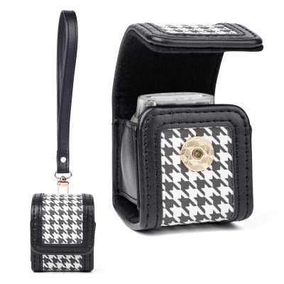 HIYQIN Adorable Storage Case Compatible with Fujifilm Instax Pal, Instax Pal Mini Case with Wrist Band - Plaid Black