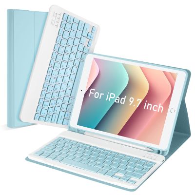 LAMA Keyboard Case for iPad 9.7 inch 2018 (6th Gen)/ 2017 (5th Gen)/2016 iPad Pro/Air 2/1, Thin - Detachable - Wireless Keyboard Cover with Pencil Holder for iPad 9.7 inch, Auto Sleep/Wake, Blue