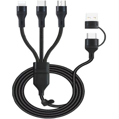 100W Multi 3 in 2 Fast Charging Cable 10FT, Black Long Nylon Braided,3 in 2 USB A/C to USB-C Lightnning Micro Connectors for iPhone 15/15 Plus,Samsung S24/S23,Multiple Devices, Laptops,Phone, Tablet