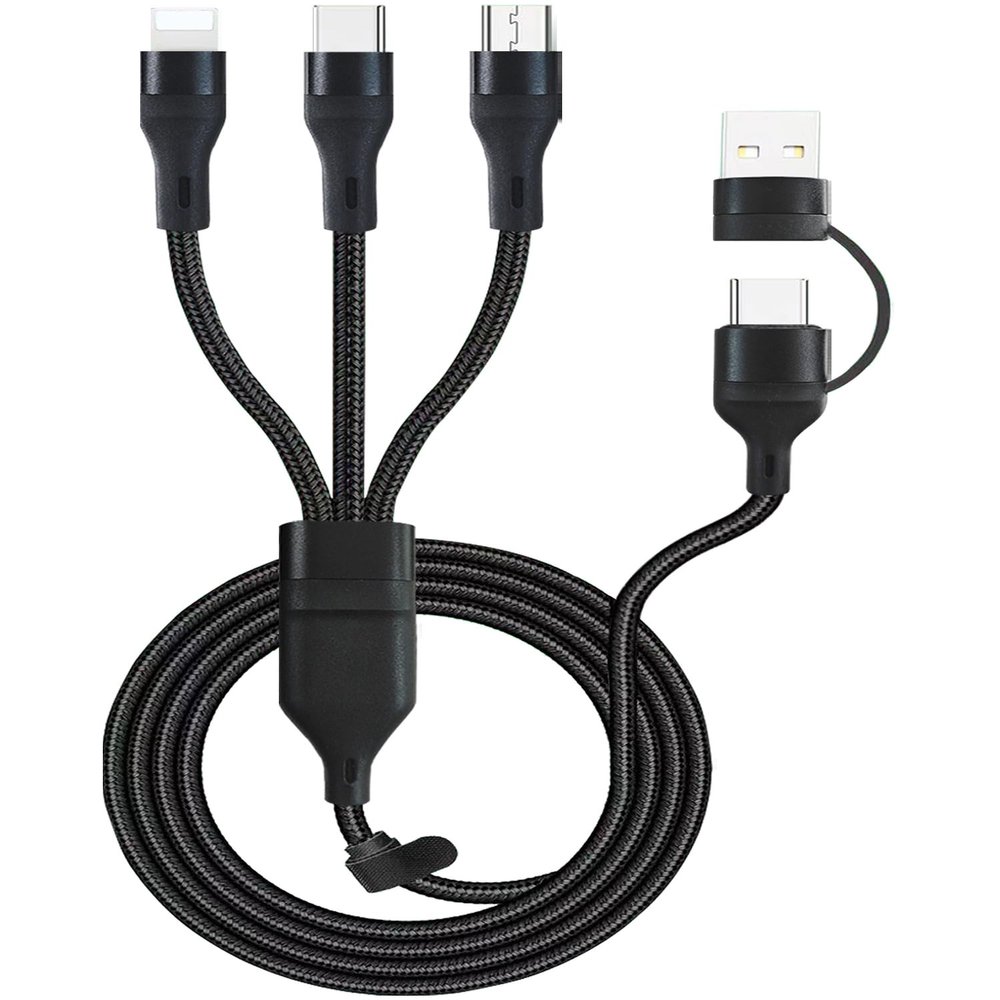 100W Multi 3 in 2 Fast Charging Cable 10FT, Black Long Nylon Braided,3 in 2 USB A/C to USB-C Lightnning Micro Connectors for iPhone 15/15 Plus,Samsung S24/S23,Multiple Devices, Laptops,Phone, Tablet