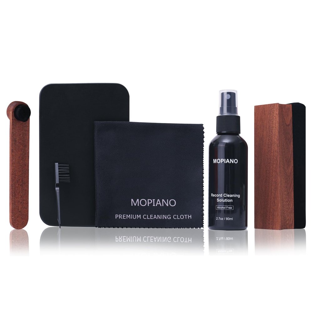 Mopiano Vinyl Record Cleaning Kit|Complete 6-in-1 Vinyl Record Cleaner Kit for Albums|Includes Soft Velvet Vinyl Record Brush,LP Cleaning Liquid,Stylus Brush,Nylon Brush,Microfiber Cloth & Storage Box