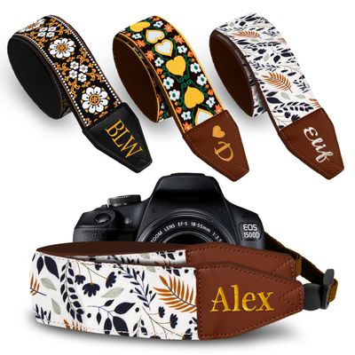 Art Tribute Personalized Camera Strap White Leaves - Add Your Text and We Make It Especially For You - Get Your Own Custom Camera Strap, No Shipping Cost!