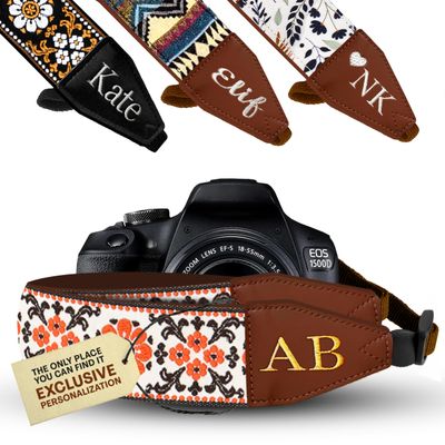 Art Tribute Personalized Camera Strap Orange Flowers - Add Your Text and We Make It Especially For You - Get Your Own Custom Camera Strap, No Shipping Cost!