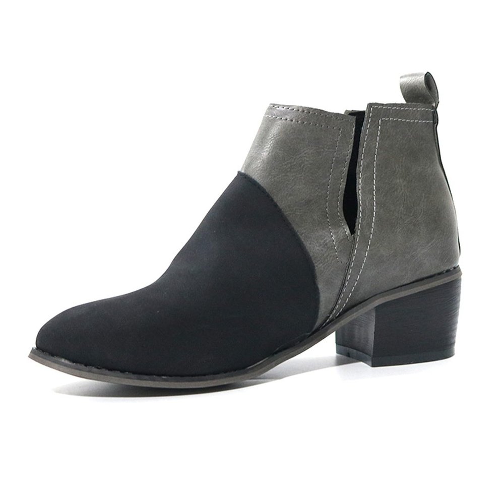 HINDOLA Women's Ankle Boots Slip on Cutout Almond Toe Low Heel Chunky Block Stacked Heels Booties Casual Suede Shoes Chelsea Boots