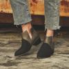 HINDOLA Women's Ankle Boots Slip on Cutout Almond Toe Low Heel Chunky Block Stacked Heels Booties Casual Suede Shoes Chelsea Boots view 2