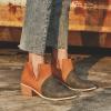 HINDOLA Women's Ankle Boots Slip on Cutout Almond Toe Low Heel Chunky Block Stacked Heels Booties Casual Suede Shoes Chelsea Boots view 2