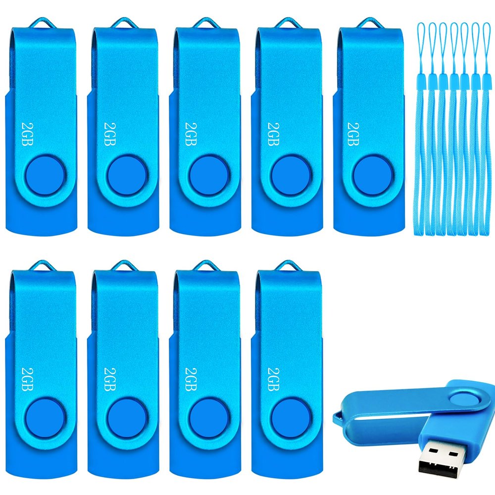 2GB USB 2.0 Flash Drive 10 Pack Nicepicten Pendrive Swivel Thumb Drives Jump Drives Zip Drive USB Memory Stick Thumbdrive Flashdrive Ideal for Home Office Shared Data Storage, Blue 2GB