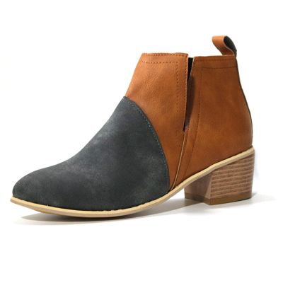 HINDOLA Women's Ankle Boots Slip on Cutout Almond Toe Low Heel Chunky Block Stacked Heels Booties Casual Suede Shoes Chelsea Boots