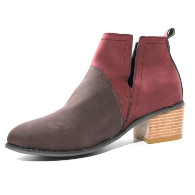 HINDOLA Women's Ankle Boots Slip on Cutout Almond Toe Low Heel Chunky Block Stacked Heels Booties Casual Suede Shoes Chelsea Boots