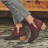 HINDOLA Women's Ankle Boots Slip on Cutout Almond Toe Low Heel Chunky Block Stacked Heels Booties Casual Suede Shoes Chelsea Boots view 2