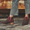 HINDOLA Women's Ankle Boots Slip on Cutout Almond Toe Low Heel Chunky Block Stacked Heels Booties Casual Suede Shoes Chelsea Boots view 4