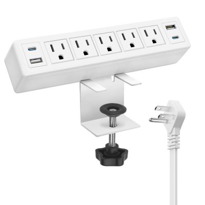 40W Total Fast Charging Desk Clamp Power Strip USB C,Desk Outlet with 4 USB Ports Max 20W Power Delivery,1200J Surge Protector Desktop Power Station,6FT Cord,Fit 1.65" Tabletop Edge