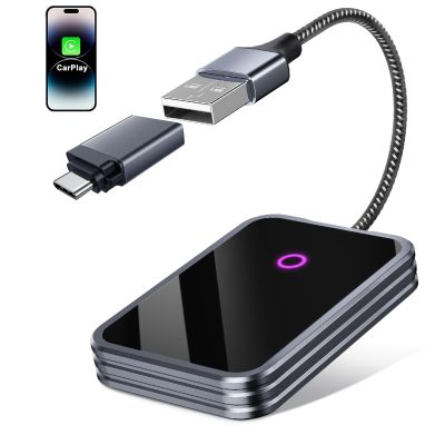 FTTMWTAG Wireless CarPlay Adapter for iPhone, Multi-User Wired to Wireless Bluetooth Carplay Dongle -Compatible with iOS & Wired CarPlay Car (Cloud Gray)