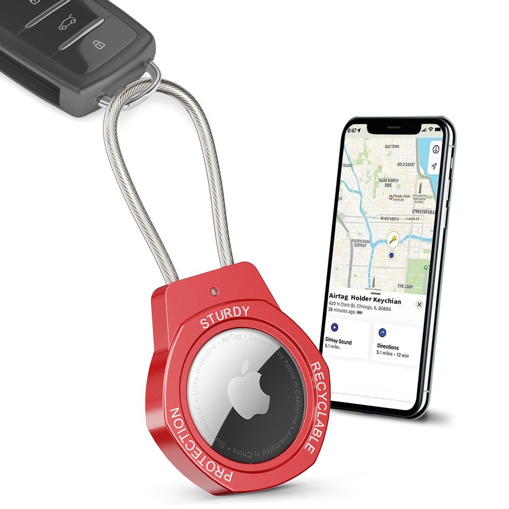 Airtag Keychain Holder Aluminum-Compatible with Apple AirTag Tracker,with Keychain Airtag Holder for CaseSuitable for Luggage, Keys, Backpacks, Pets, etc.(red)
