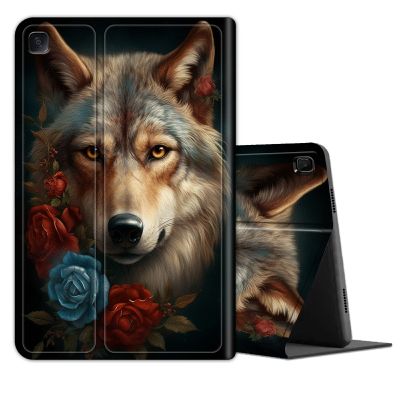 Case for Samsung Galaxy Tab S6 Lite 10.4 Inch 2022/2020, Lightweight TPU Shockproof with Auto Sleep/Wake Cover for Galaxy Tab S6 Lite SM-P610/P613/P615/P619, Blue Red Rose Wolf