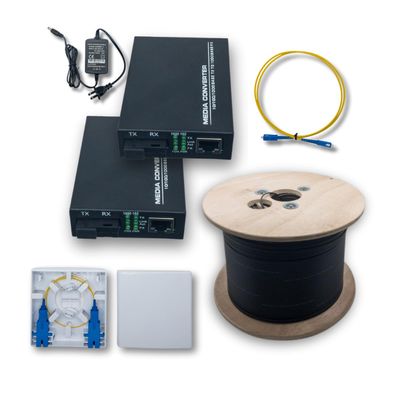 Klarotech Fiber Optic Network Expansion Kit Pair of Gigabit Media Converters Extend Ethernet Up to 500m Using Single Outdoor Fiber Optic Cable Suitable for Aerial or Underground Conduit Runs