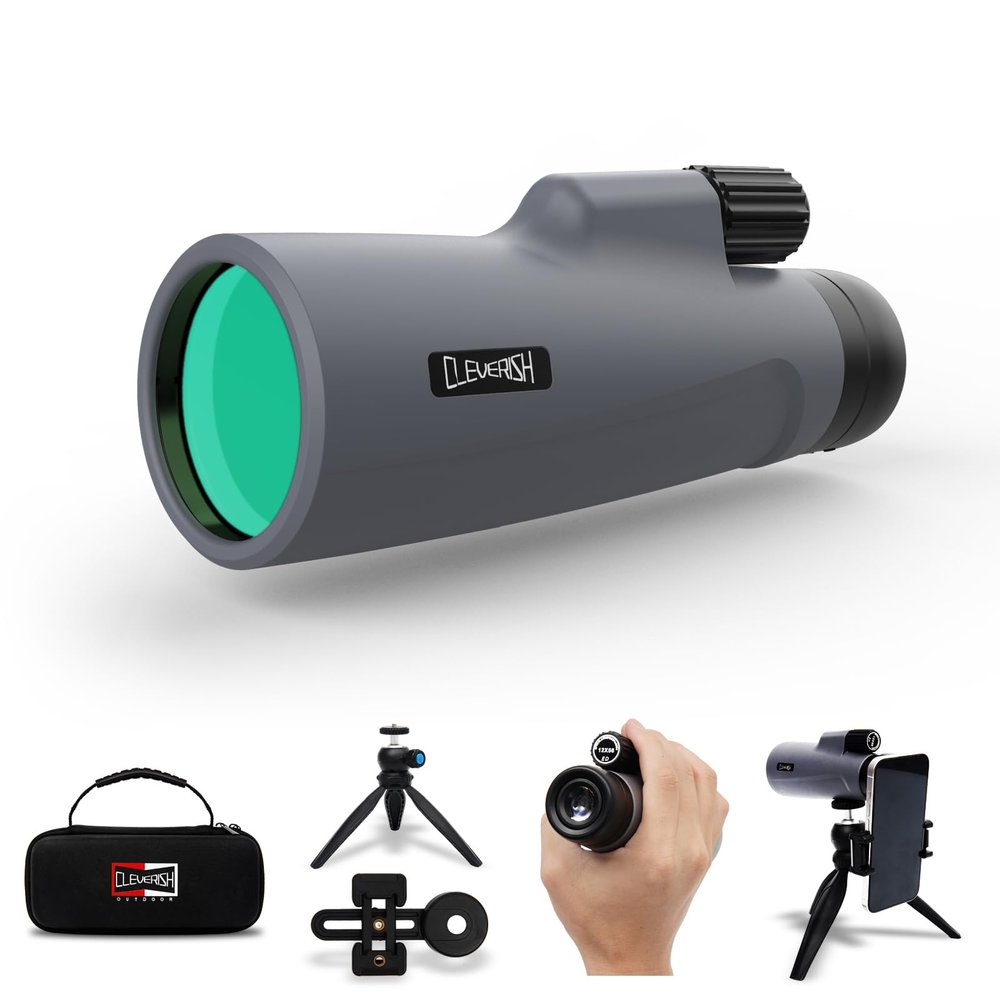 Cleverish 40*60 High Power Monoculars For adluts , Tripod Travel Bag with Smartphone Adapter, BAK-4 Prism, Ultra Clear FMC Lens for Bird Watching, Hunting, Traveling, Hiking.Designed in United States