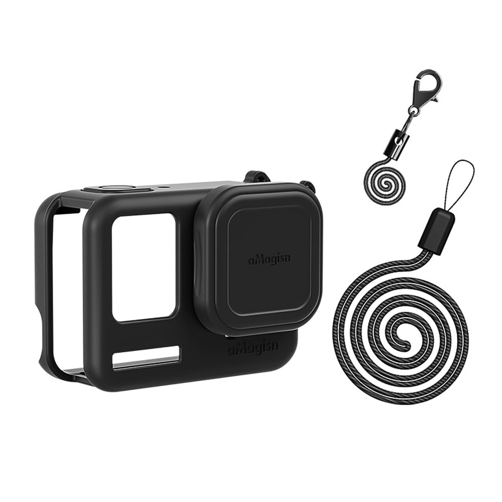Andoer Camera Accessory Kit Silicone Camera Protection Kit Protective Case for Camera + Lens Cap + 2 Straps Compatible with Insta 360 Ace Pro Camera, Black, Compatible with Insta 360 Ace Pro Camera