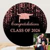 OERJU Graduation Round Backdrop Cover Class of 2026 Backdrop Rose Gold and Black Glitter Bokeh Congratulation Graduation Decoration Background Congrats Grad Prom Party Supplies Photo Booth Props 7.2ft view 1