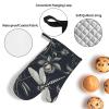 3 pcs Oven Mitts and Pot Holders Set High Heat Resistant Oven Glove and Hot Pads Washable Kitchen Oven Mittens Black Flowers and Dragonfly Non-Slip Potholder for Cooking Baking Grilling view 4