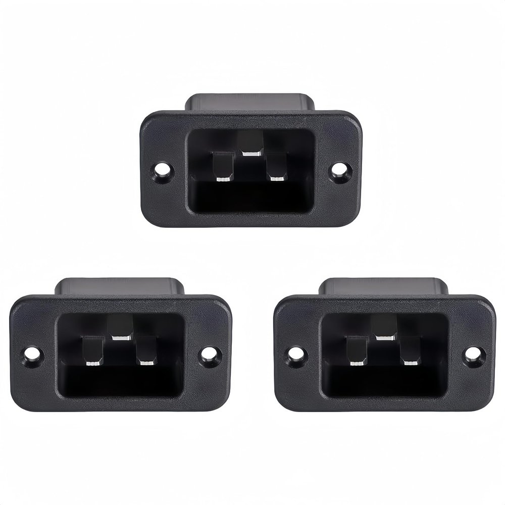 BOXONLY C20 3 Pins Panel Mount Plug Adapter AC 250V 16A Mount Plug Adapter Straight,3pcs