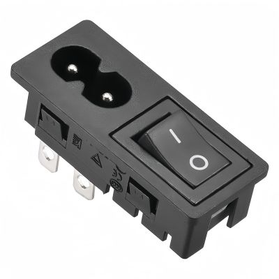 BOXONLY C8-8 2 Pins 1.5mm Panel Mount Plug Adapter Buckle AC 250V 2.5A Mount Plug Adapter Straight with 4P ON-Off Switch,1pcs