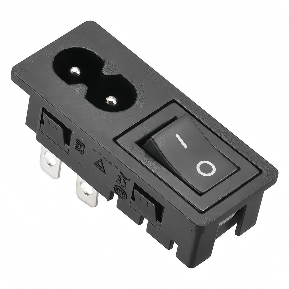 BOXONLY C8-8 2 Pins 1.5mm Panel Mount Plug Adapter Buckle AC 250V 2.5A Mount Plug Adapter Straight with 4P ON-Off Switch,1pcs