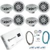 Rockville RM-PREMIUM-65 White Bundle: (8) 6.5" 600W Peak/150W RMS Marine Boat Speakers, Atom 8W 8-Channel Bluetooth Amplifier, (3) MRCA25 25 ft Marine RCA Cables, RMWK4 4 AWG Install Kit, 13-Items view 1