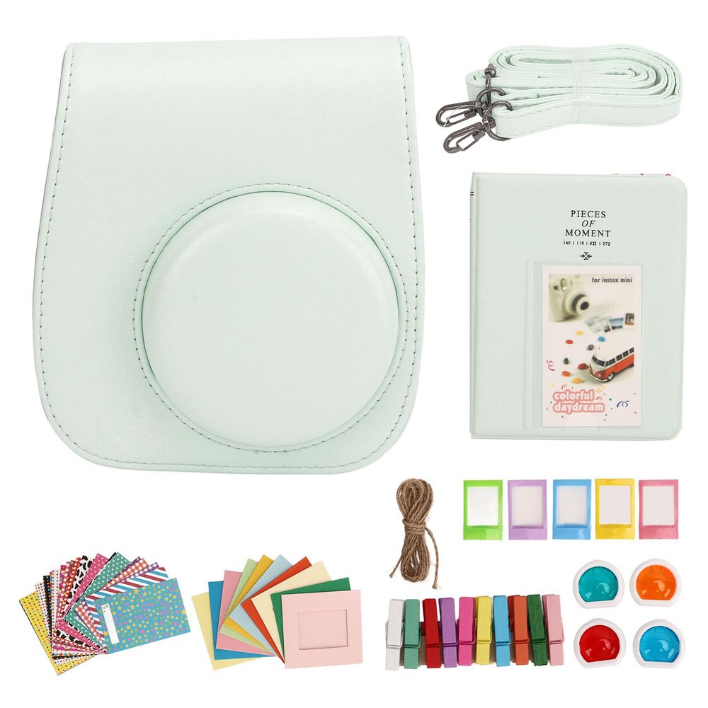 VBESTLIFE Camera Bundle for Mini 12, with 10 Cardstock Frames, 20 Stickers, Carrying Case, 4 Filters, 1 Album, 5 Plastic Frames, 10 Clips (Mint Green)