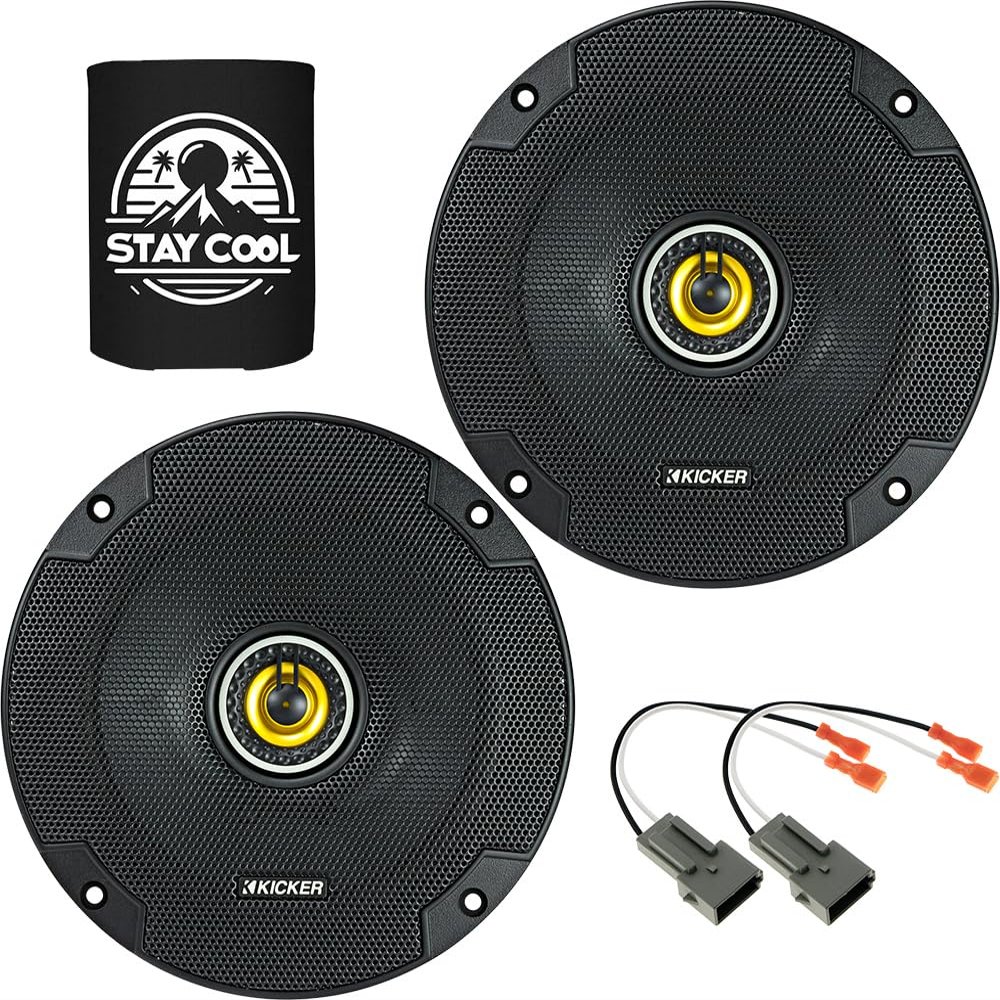 KICKER Speakers 6.5 inch for Lincoln Continental 1990-1994 Upgrade Kit - Pair of CS Series with Harness, Coaxial 6 1/2 Car Audio Front Door Speaker CSC654, 46CSC654