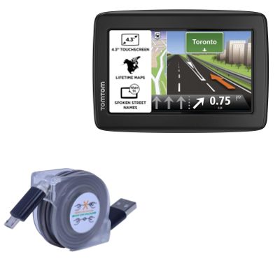 BoxWave Cable Compatible with Tomtom Via 1415M - miniSync, Retractable, Portable Sync Cable