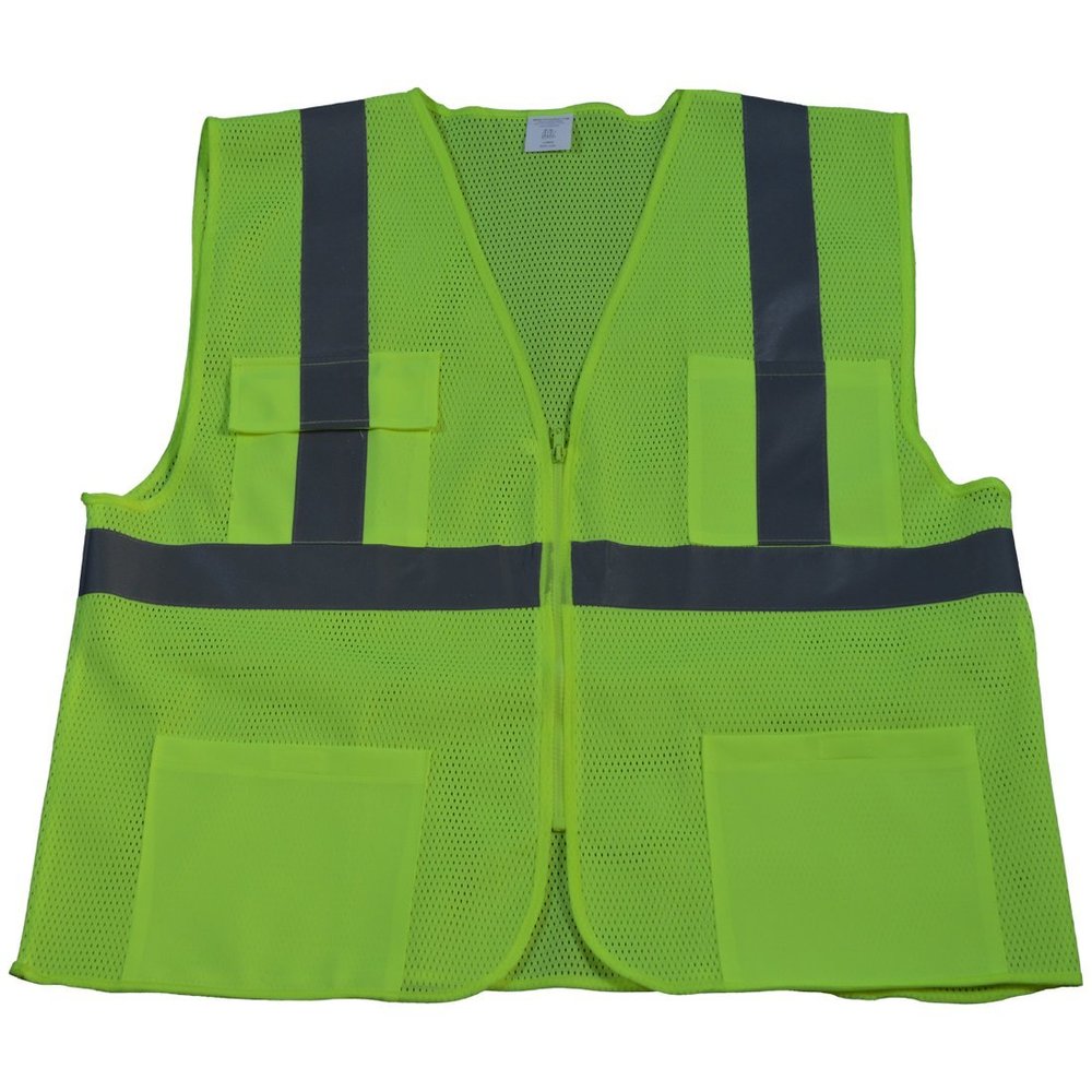 212 Main LVM24-L-XL Safety Vest Ansi Class 2 All Mesh 4-Pocket - Lime - Large & Extra Large