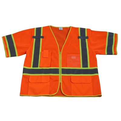 212 Main OVM3-CB1-2X-3X Safety Vest Ansi Class 3 Orange Mesh Deluxe with Lime Contrast Binding 2X & 3X