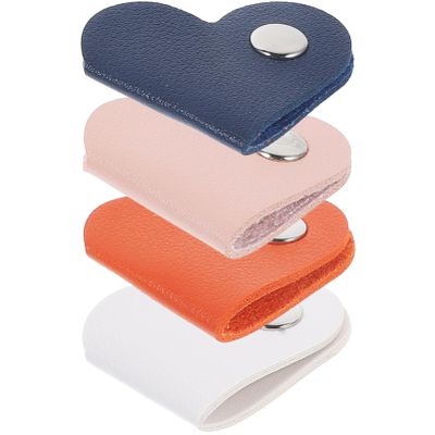 ARTIBETTER 8pcs Heart-shaped Earbud Wire Organizer Portable Data Cable Protectors with Snap Buckles Pu Cord Organizer for Home Office Travel