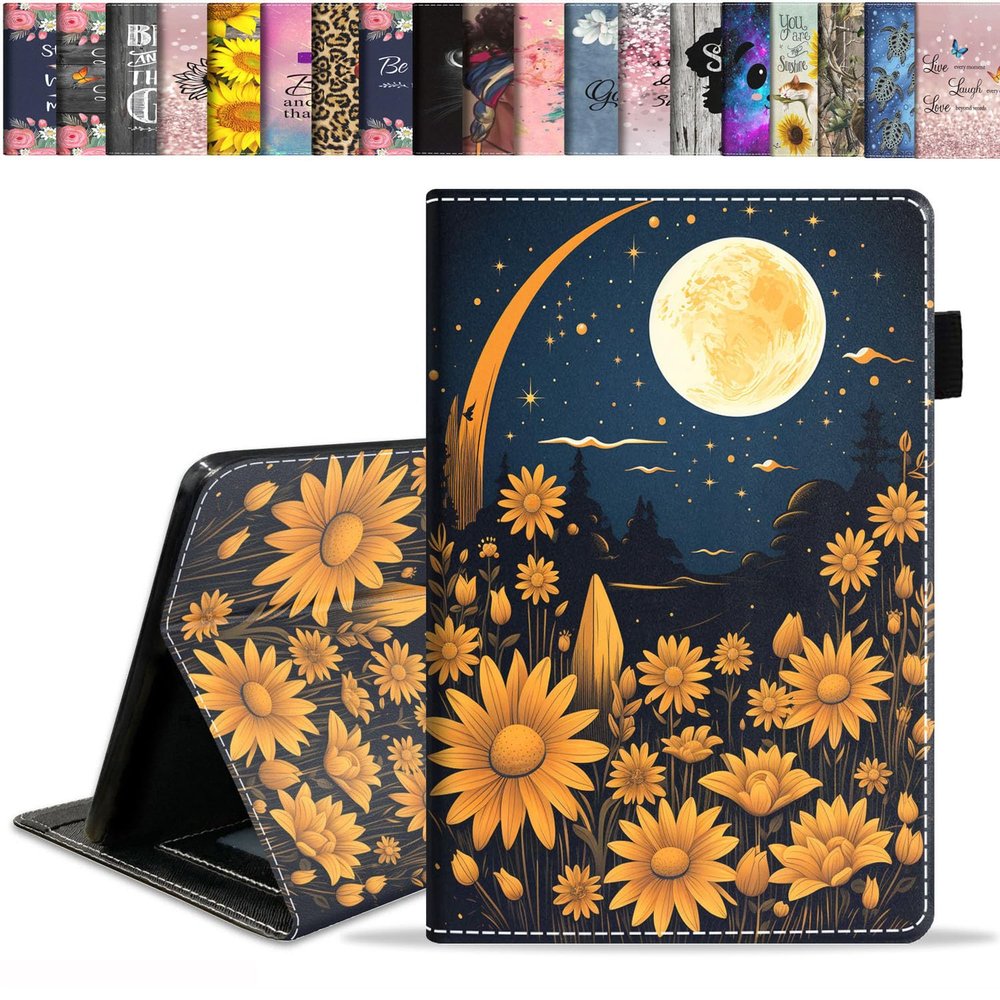 stmedazm Case for All-New Amazon Fire HD 10 & 10 Plus Tablet 10.1" (13th/11th Generation, 2023/2021 Release), Slim Stand Folio Cover with Card Slot & Auto Wake/Sleep, Daisy Garden Under The Moon