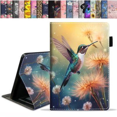 stmedazm Case for Amazon Kindle Fire HD 10 Tablet 10.1" (9th/7th Generation, 2019/2017 Release), Slim Folding Stand Folio Cover with Card Slot & Auto Wake/Sleep - Hummingbird Dandelion