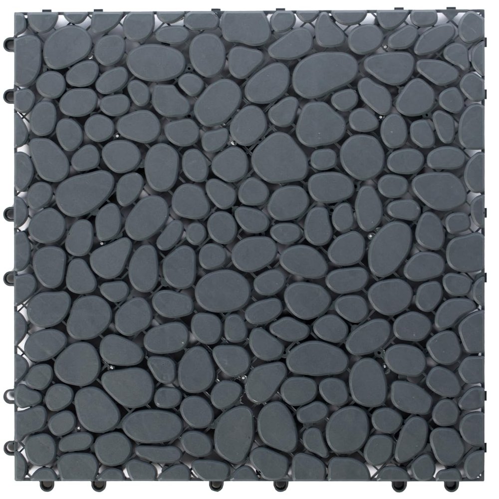 212 Main 0.75 x 12 x 12 inch Interlocking Cobbled Stone Look Garden Pathway Tiles Decorative Floor Grass Pavers Anti- Slip Mat, Gray - Pack of 5