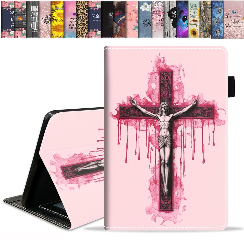 stmedazm Case for All-New Amazon Kindle Fire 7 Tablet (7 Inch, 9th/7th Generation, 2019/2017 Release), Slim Folding Stand Folio Cover with Card Slot & Auto Wake/Sleep - Jesus Cross