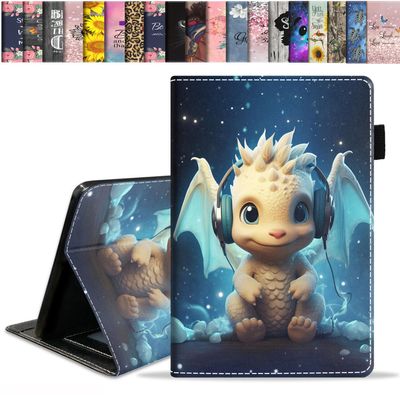 stmedazm Case for Amazon Kindle Fire 7 Tablet (7 Inch, 9th/7th Generation, 2019/2017 Release), Slim Folding Stand Folio Cover with Card Slot & Auto Wake/Sleep - Headphone Music Little Dinosaur