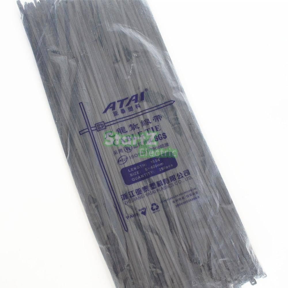 250PCS 5X400mm (15.7'' Inch) Black Self Lock Plastic Nylon Cable Ties Zip Wire