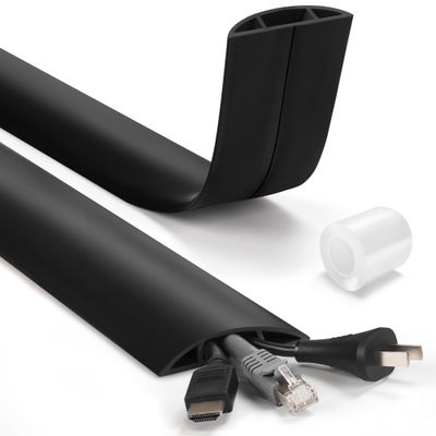 LZEOY 4ft Cord Hider Floor, Heavy Duty Cord Covers for Wires on Floor, Black Floor Cable Management, Hide Cord Cover Floor, Electrical Cable Hider Cord Protector Floor, Cable Cavity: 0.78" W x 0.32" H