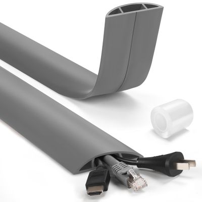 LZEOY 6ft Cord Covers - Grey Floor Cable Management, Hide Cord Cover, Electrical Cable Hider - Cavity: 0.78" W x 0.32" H