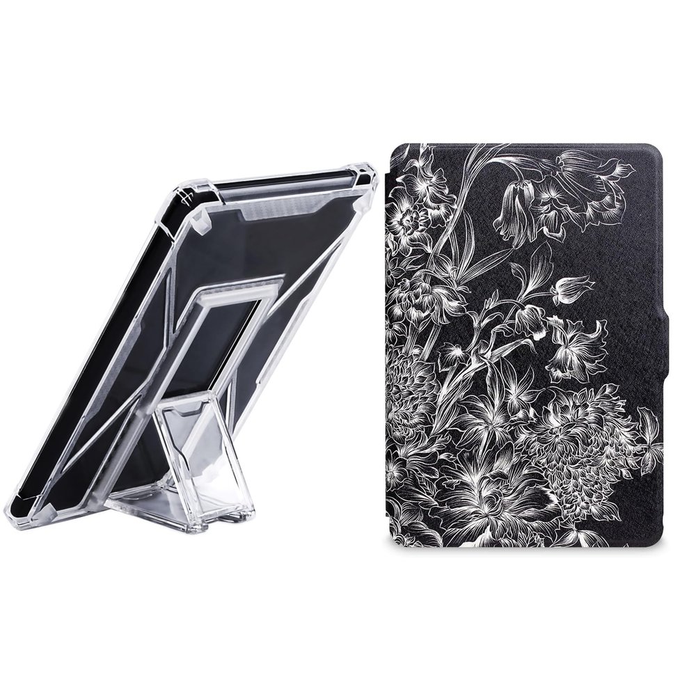 Accessories for Kindle Paperwhite 2012-2017 Bundle: 6 Inch Clear Stand Case & PU Leather Case
