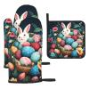 3 pcs Oven Mitts and Pot Holders Set High Heat Resistant Oven Glove and Hot Pads Washable Kitchen Oven Mittens Basket and Easter Eggs Non-Slip Potholder for Cooking Baking Grilling view 1