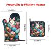 3 pcs Oven Mitts and Pot Holders Set High Heat Resistant Oven Glove and Hot Pads Washable Kitchen Oven Mittens Basket and Easter Eggs Non-Slip Potholder for Cooking Baking Grilling view 3