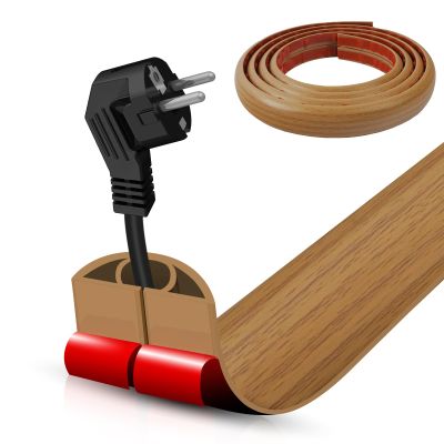 Floor Cord Cover Self Adhesive Cord Hider,10FT Cable Management, Extension Strip Protector for Wires, Prevent Cable Trips for Offices, Gyms, Exhibitions Cavity:0.39"(W) x 0.27"(H) Brown Wood