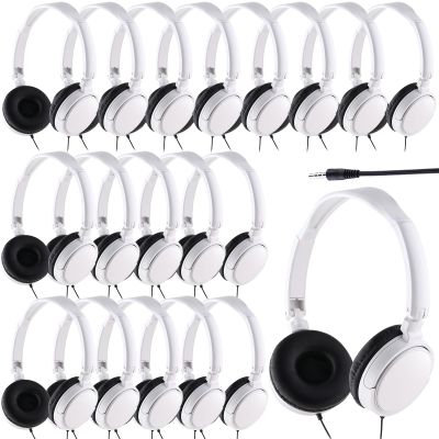 Yunsailing 18 Pack Classroom Headphones Bulk Student Wired Class Headphones Set for School with Individually Wrapped Adjustable Over Ear Head Earbuds (White)